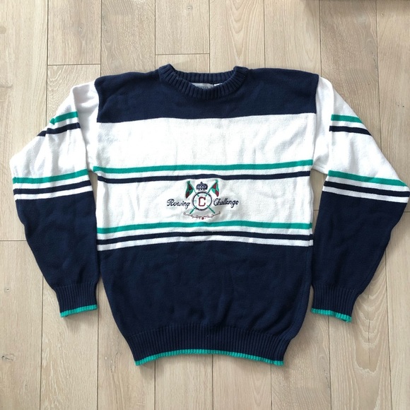 Vintage Cricketeer Sport Embroidered Crest Logo Sweater Size L Rowing Challenge - Picture 1 of 11